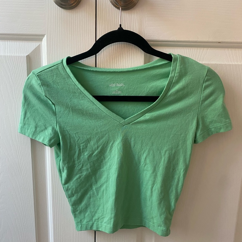 Green V-neck Crop Top